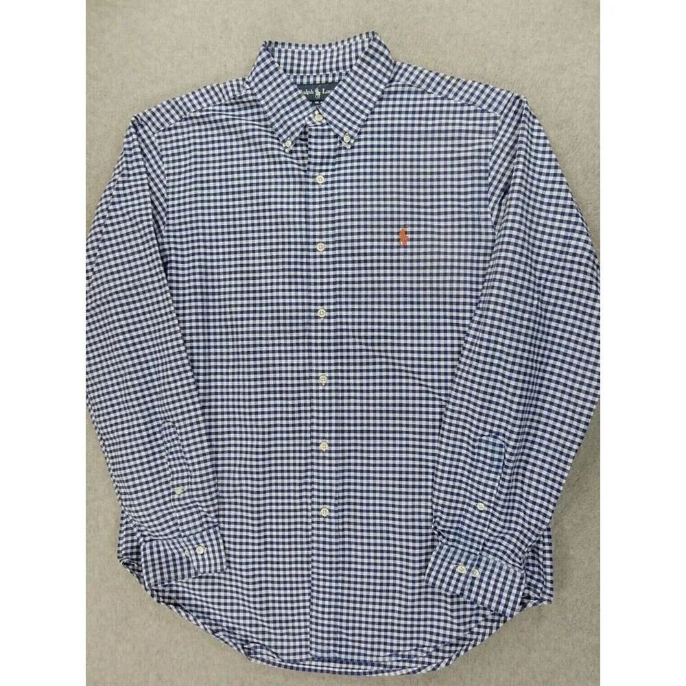 Ralph Lauren Blue and White Gingham Button-Down Dress Shirt